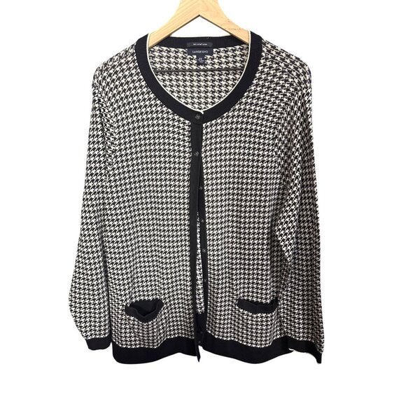 Lands End Womens Houndstooth Cardigan 2X 100% Supima Cotton Black & White Long S - Picture 1 of 4